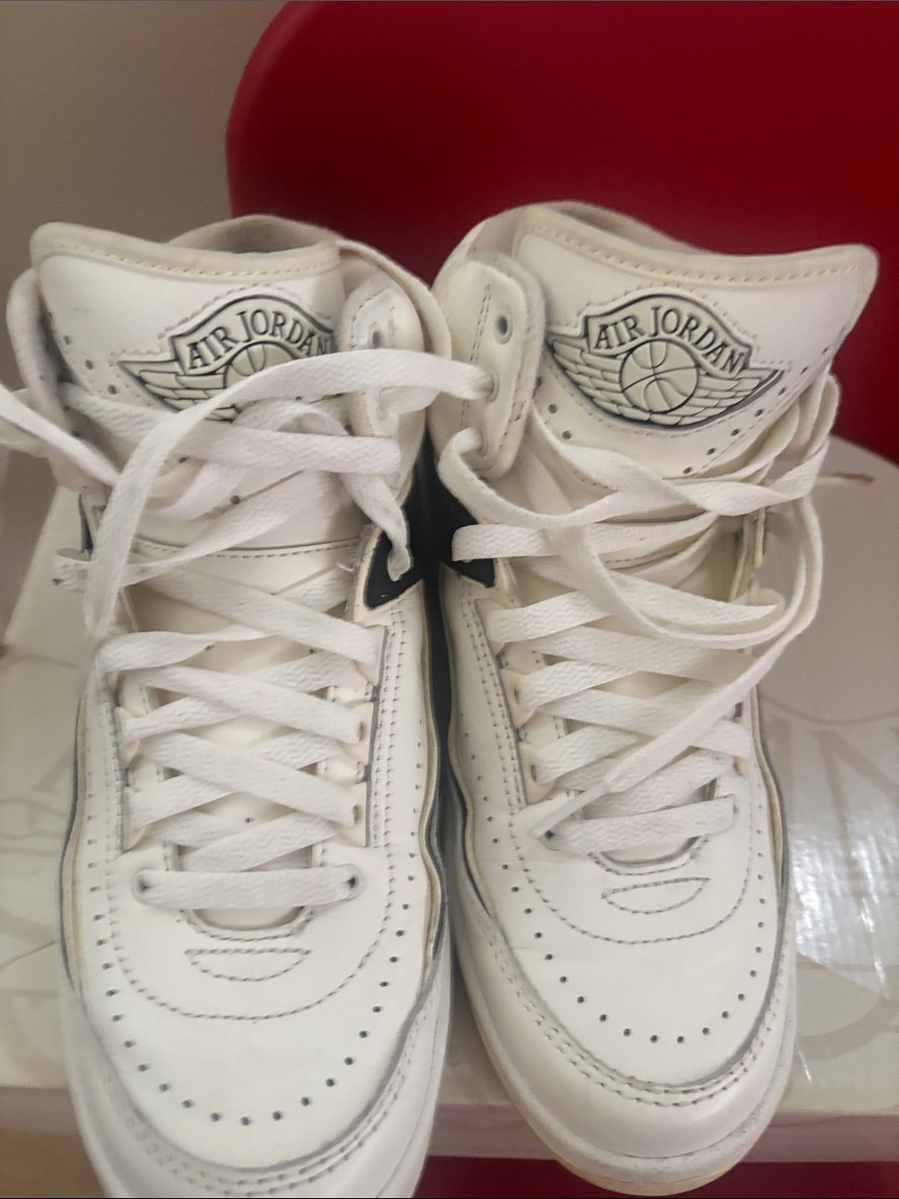 Jordan 2 White High-Top Sneakers with Black Accents size 4.5 boys 6W